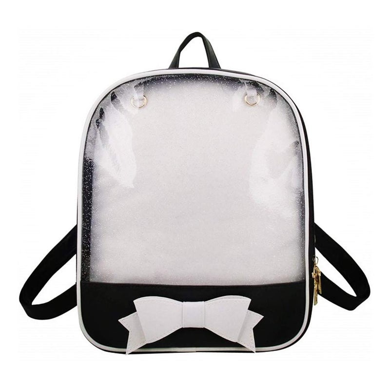 AlwaySky Ita Backpack - Cute Candy Summer Beach Bag with Bowknot and Transparent Windows for DIY Decors Black & White